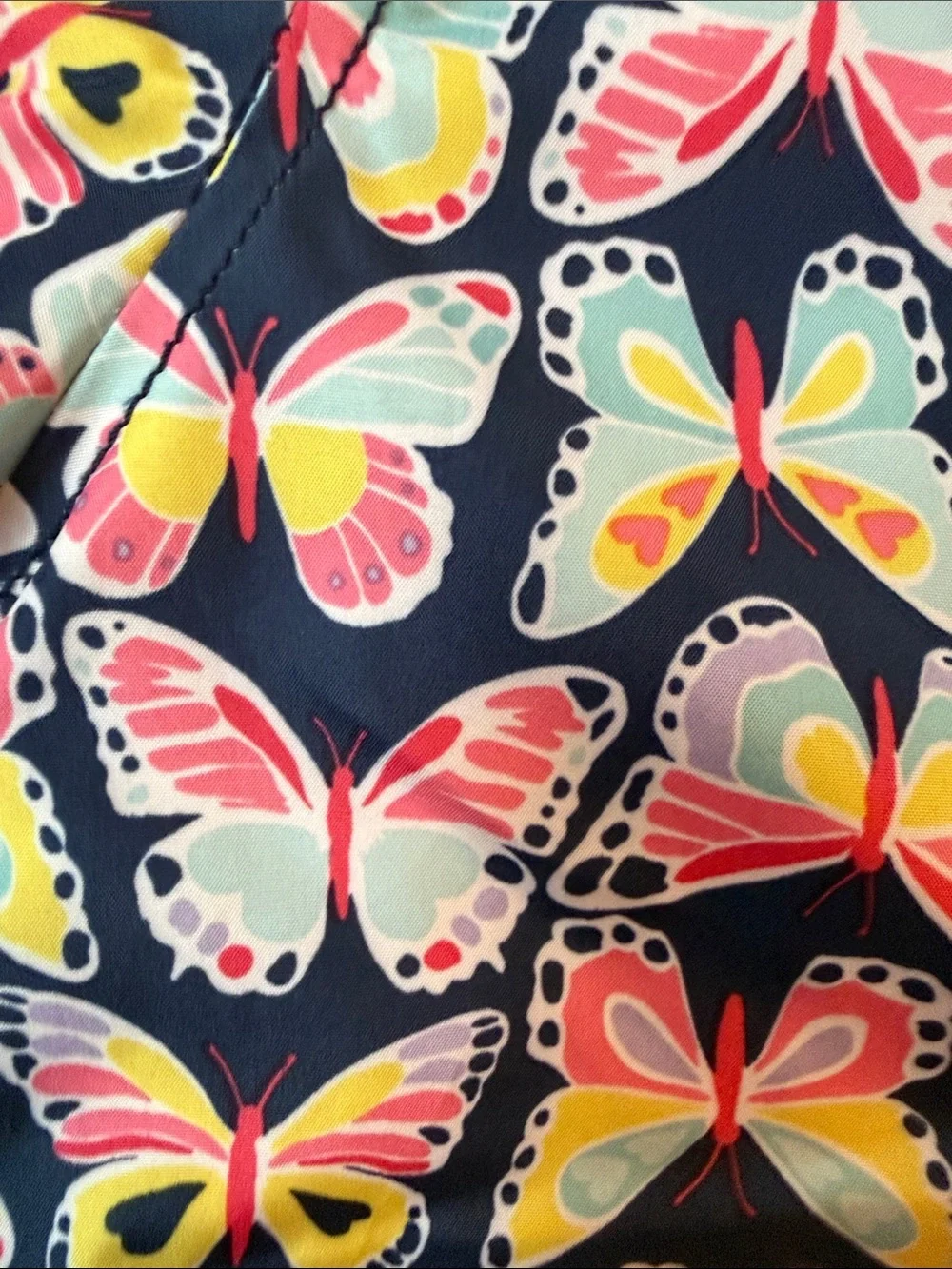 Kids Butterfly Print Hooded Rain Jacket - Pink & Navy. Pink fleece lined.